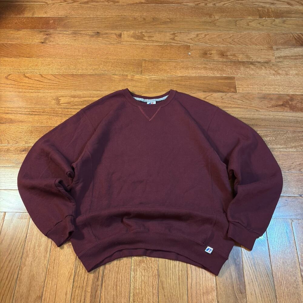 Russell Athletic Men's Burgundy Crewneck Fleece Sweatshirt Logo Size M